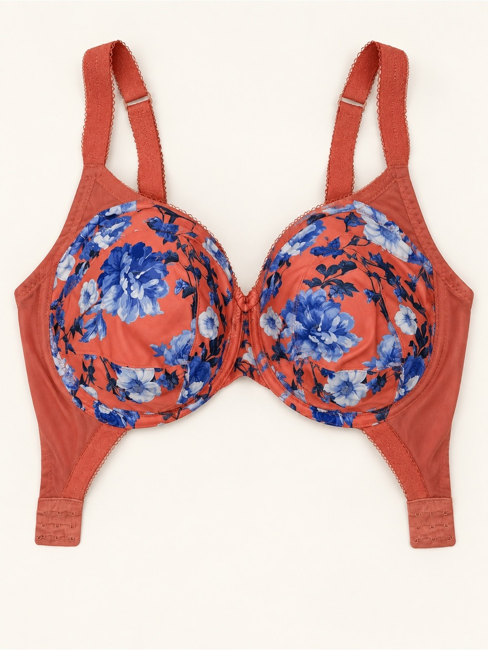 Panache Terracotta Underwire Bra with Blue Floral Lining